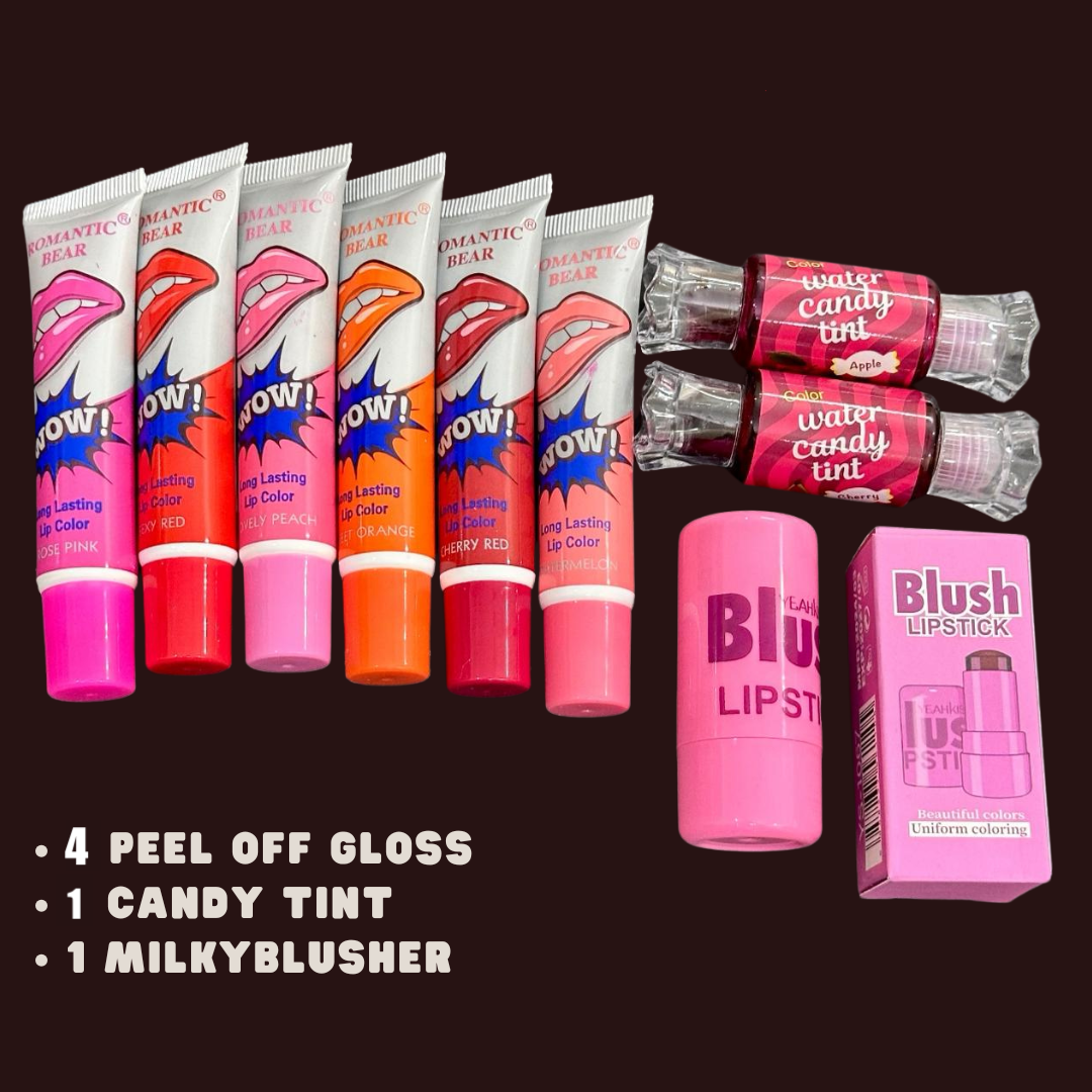 Ultimate Lip & Cheek Deal – 4 x Peel-Off Gloss + Candy Tint + Milky Blusher