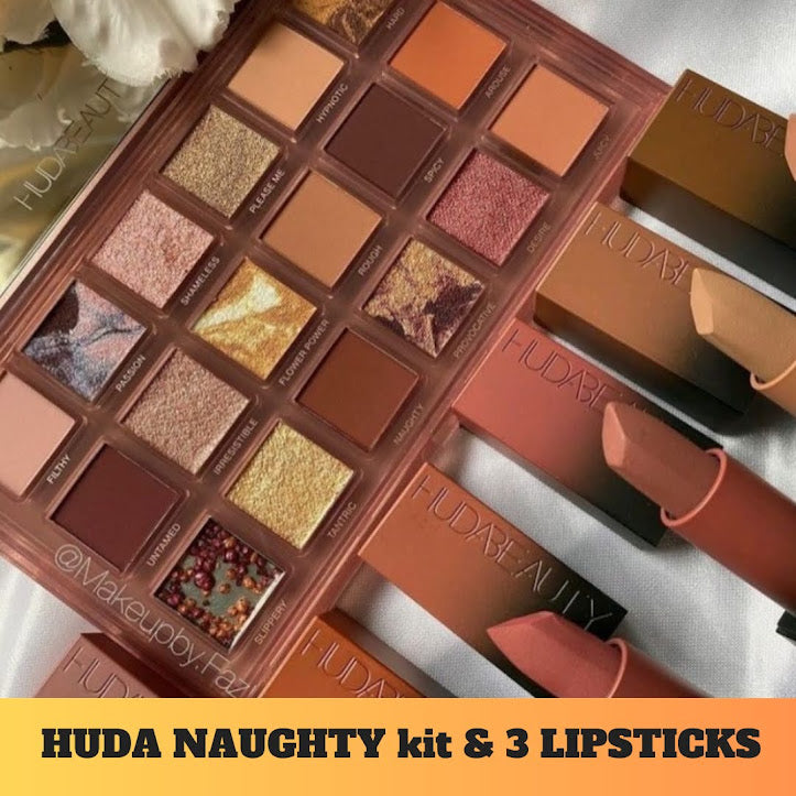 Huda Beauty - Naughty Eyekit & 3 Lipstick
