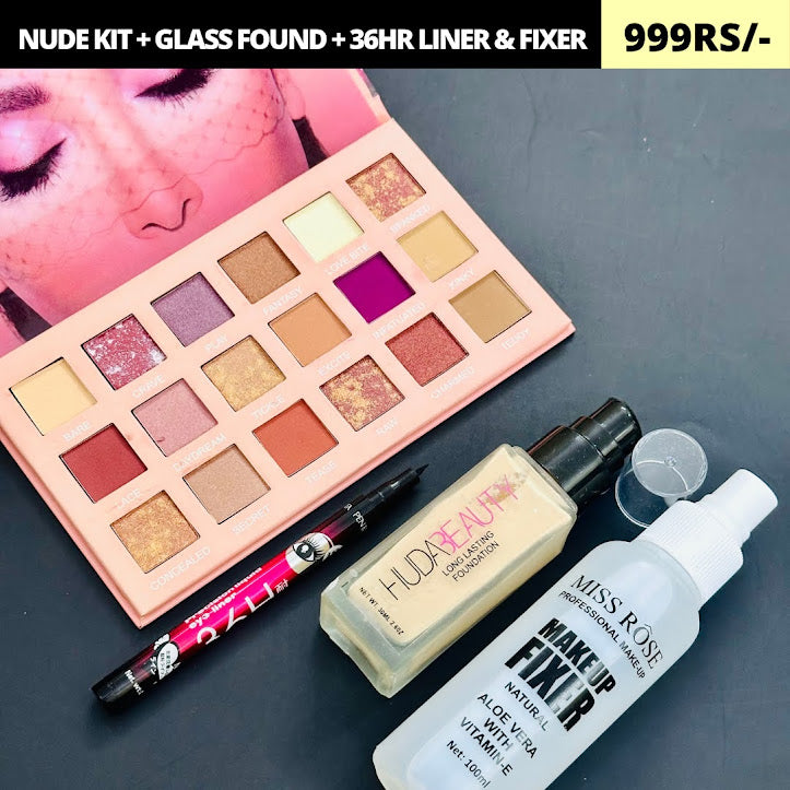 Huda Beauty Glam Deal - Nude kit, Glass found , Fixer & 36Hrs liner