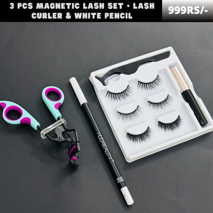 3 pcs Magnetic liner set , Lash curler & White pencil