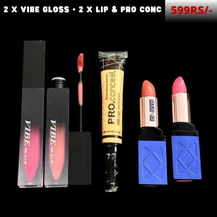 Complete Glam Deal – 2 Vibe Gloss, 2 Lipsticks & Pro Concealer