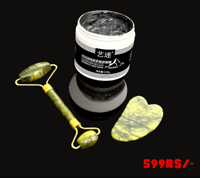 Glow & Relax Combo – Mud Mask + Jade Roller