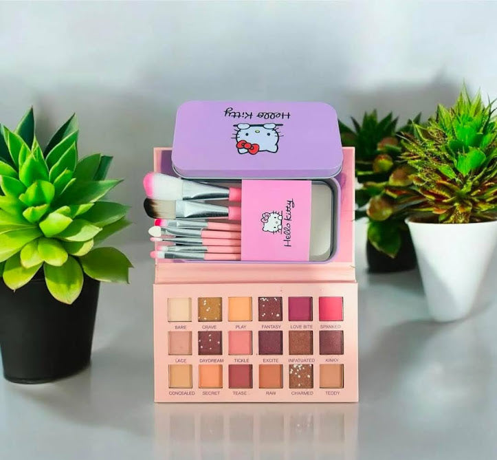 Huda Beauty Nude Eyeshadow Palette + Hello Kitty Brush Set