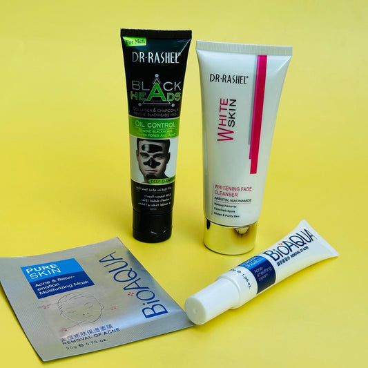 Clear Skin Care Deal – Dr. Rashel Cleanser + Blackhead Tube + BioAqua Acne Cream + Face Sheet