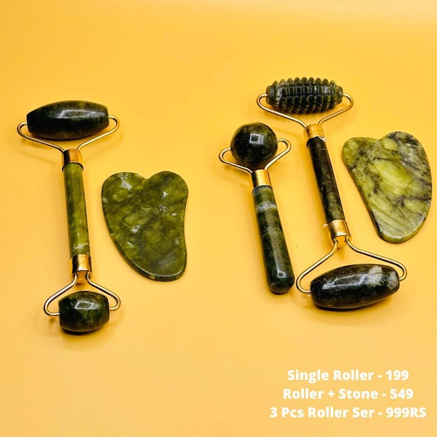 3 Pcs Jade Roller & Stone Set