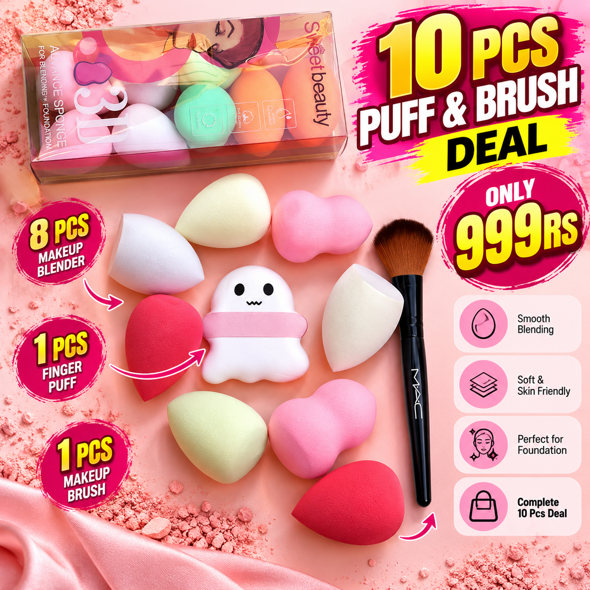 10 Pcs Puff & Brush Deal – Complete Beauty Essential Set