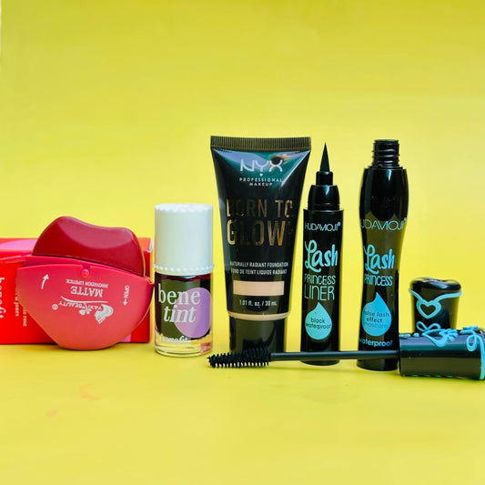 Complete Glam Deal – NYX Foundation, Huda Moji Liner & Mascara, Heart Lipstick & Benetint