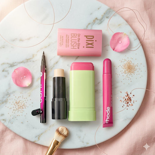 Premium-inspired makeup deal (Pixi Blush stick + Rhode peptide + Face stick + 36Hr liner)
