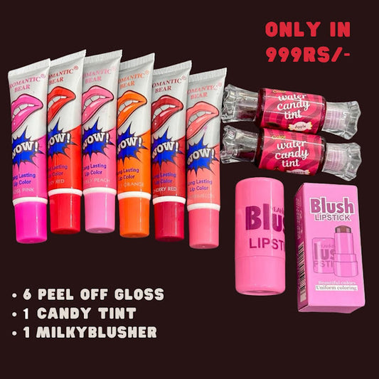 Ultimate Lip & Cheek Deal – 6 Peel-Off Gloss + Candy Tint + Milky Blusher