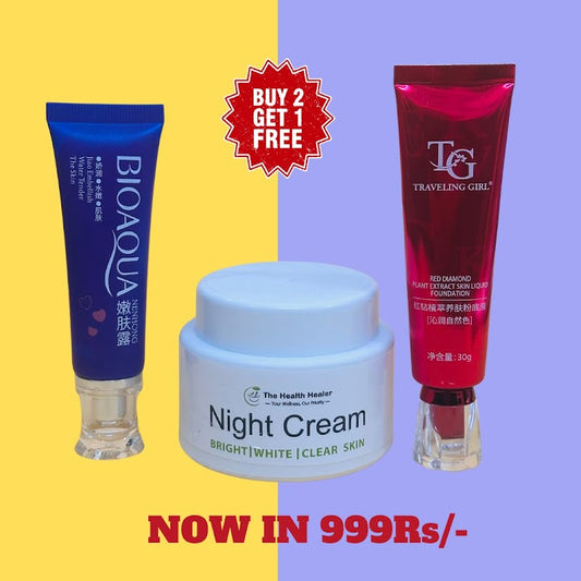 Buy 2 Get 1 Free (Bioaqua Tube , Healer Night Cream & FV Foundation)