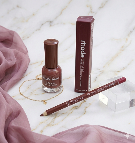 Espresso Beauty Deal – Rhode Gloss, Nude Nail Paint & Lip Pencil