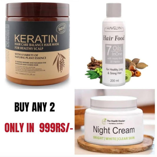 Pick Any 2: Health Healer Night Cream, Keratin Hair Mask & Havelyn Hair Food