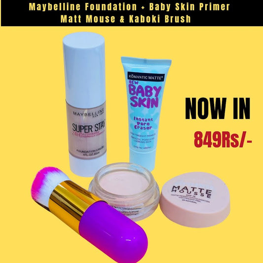 Maybelline  Makeup Set – Foundation, Primer, Matte Mousse & Kabuki Brush