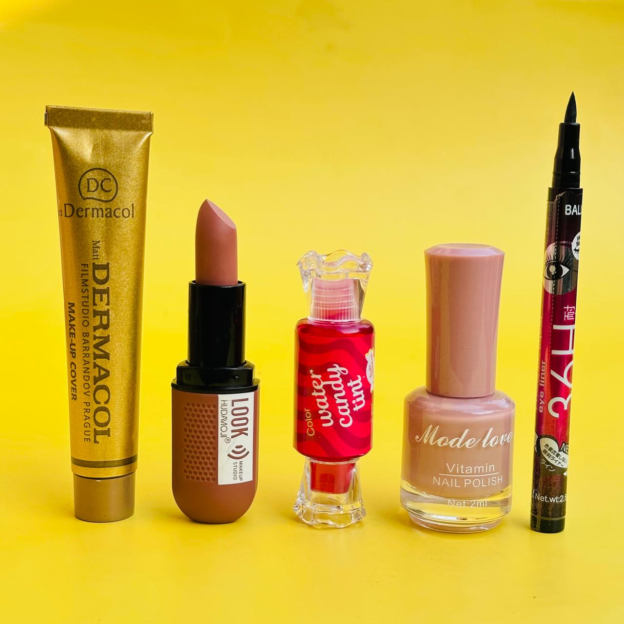 Beauty Deal - Dermacol, Lipstick, Candy Tint, Nude Nail Paint, and Liner