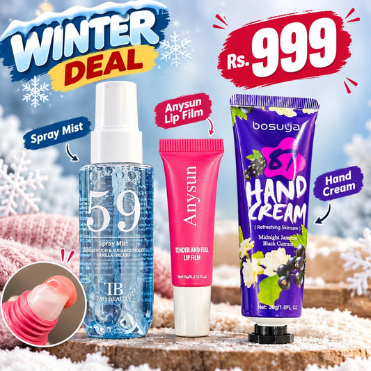 3-Piece Beauty Deal – Miss Rose Spray Mist, Anysun Lip Film & Hand Cream
