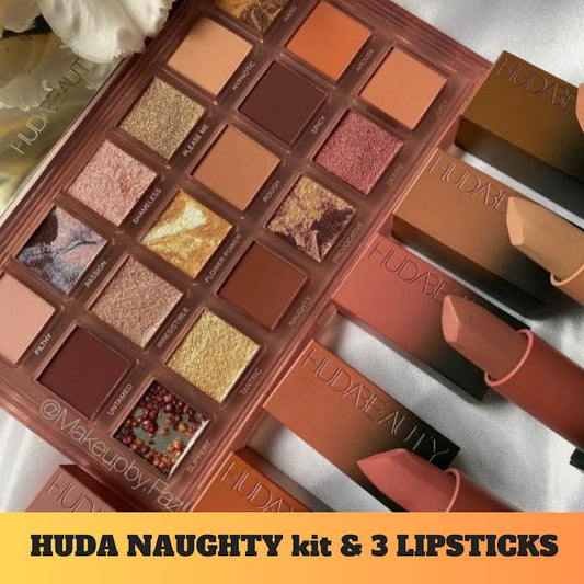 Huda Beauty - Naughty Eyekit & 3 Lipstick