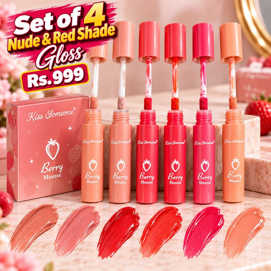 Set of 4 Nude &Red Shade Gloss – Perfect Lip Gloss Collection