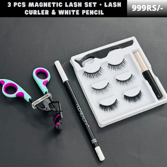 3 pcs Magnetic liner set , Lash curler & White pencil