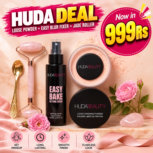 Huda Twin Deal - Fixer & Loose Powder + Jade roller