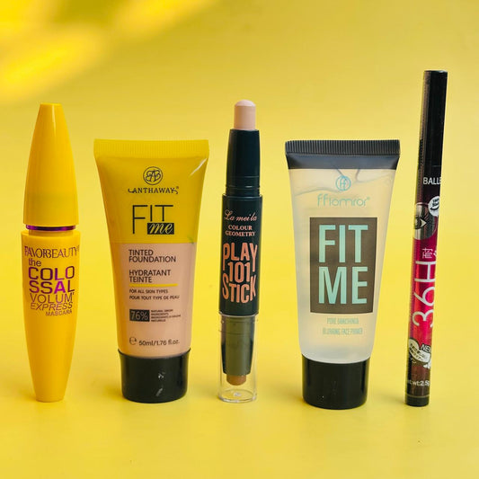 Ramzan Makeup Deal - Fit Me Tube Foundation, Fit Me Primer, Contour Stick, 36Hr Liner, and Mascara