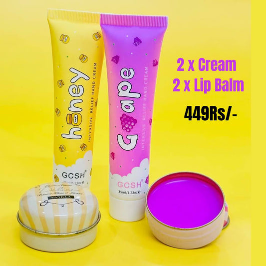 2 Pocket Size Hand Creams & 2 Lip Balms