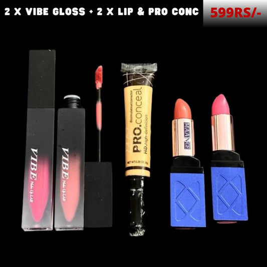 Complete Glam Deal – 2 Vibe Gloss, 2 Lipsticks & Pro Concealer