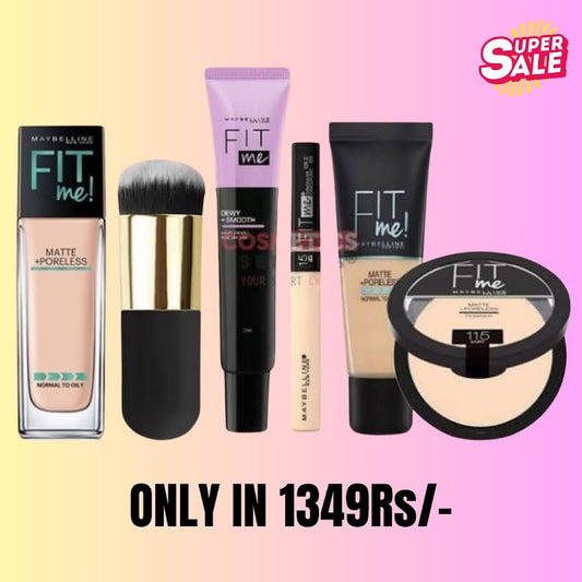 6 Items Fit Me Deal - Glass & tube found, concelor, Facepowder, Matt primer & Kaboki brush