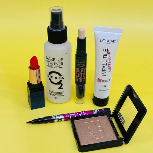 Makeup Fixer, Primer, 36HR Eyeliner, Twin Contour Stick, Fit Me Highlighter & Lipstick