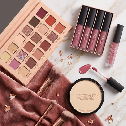 Makeup Deal (Huda Nude Kit Deal + Pan Cake + 4 Pcs Mini Lip Gloss Set)