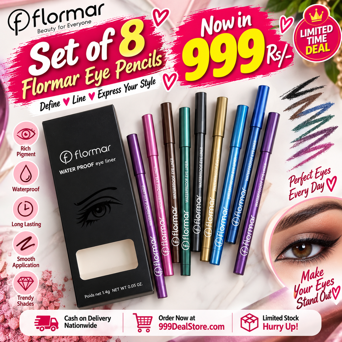 8 Pcs Glitter Eye Pencils