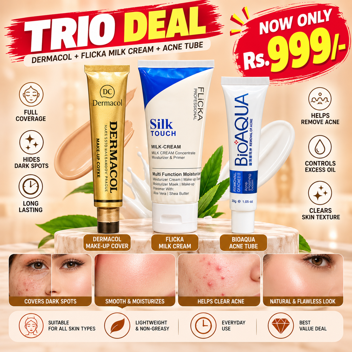 Trio Deal (Flicka + Dermacol + Bio Acne Tube)