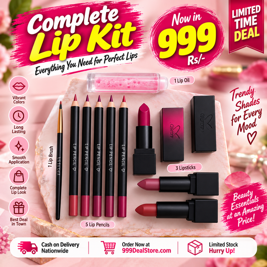 Lip Deal Combo: 3 Lipsticks + 5 Lip Pencils + Brush & Lip Oil