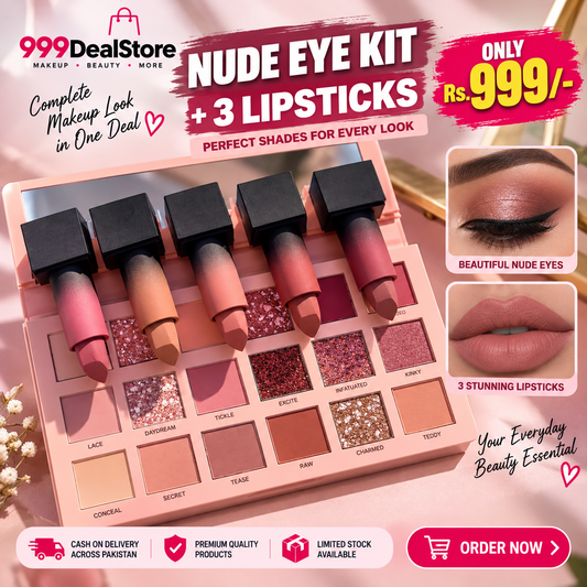 Huda Beauty Nude Eyeshadow Palette + 3 Lipsticks