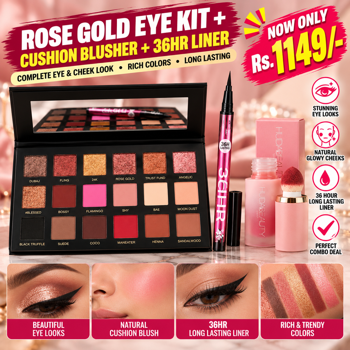 Huda Beauty Rose Glam Deal – Eyes & Cheeks Perfection