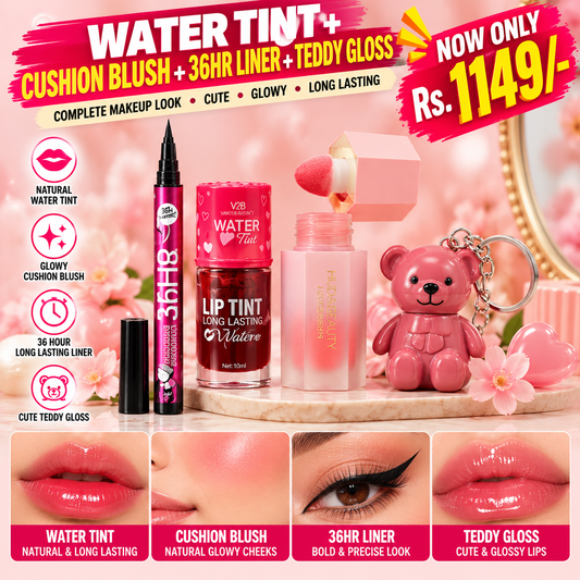 Budget-friendly makeup deal (Water tint + Cushion Blush + 36 Hr liner + Teddy gloss)