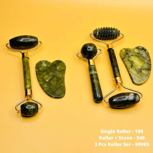 3 Pcs Jade Roller & Stone Set