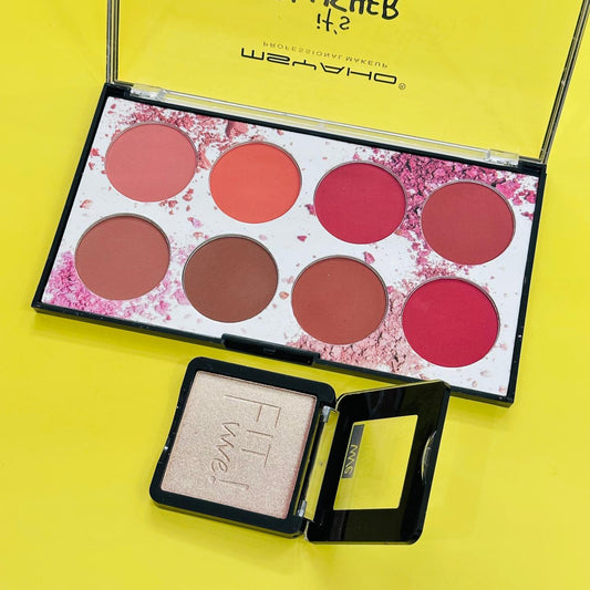 Glow &  Blush Deal – 8 Colour Blusher Palette + Fit Me Highlighter