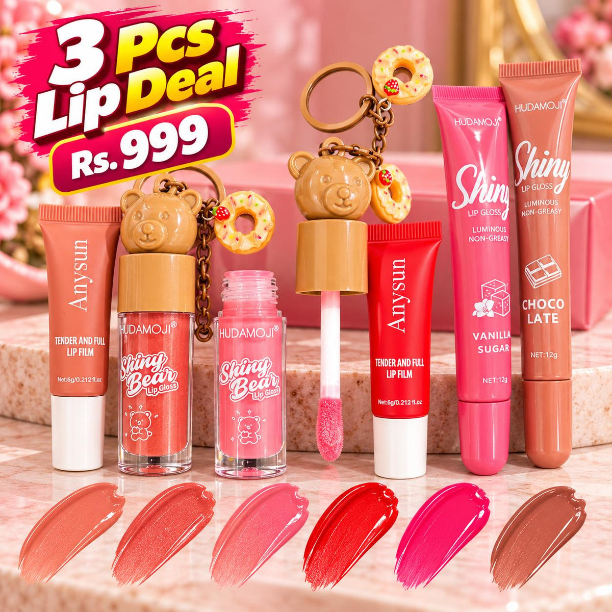 3 Pcs Lip Deal – Bear Gloss + Anysun Gloss + Shiny Gloss