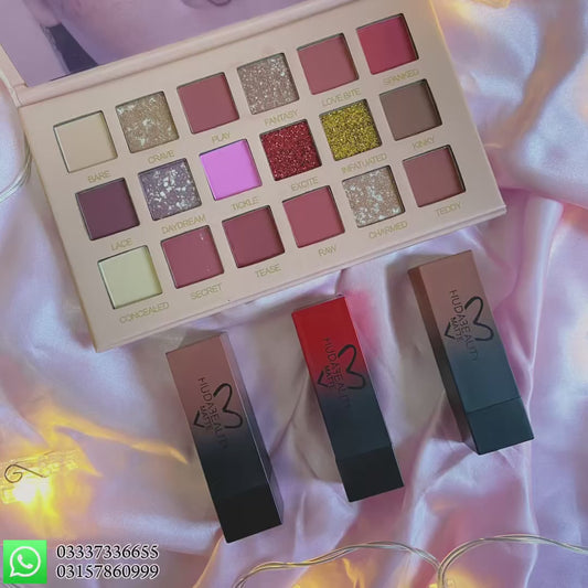 Huda Beauty Nude Eyeshadow Palette + 3 Lipsticks