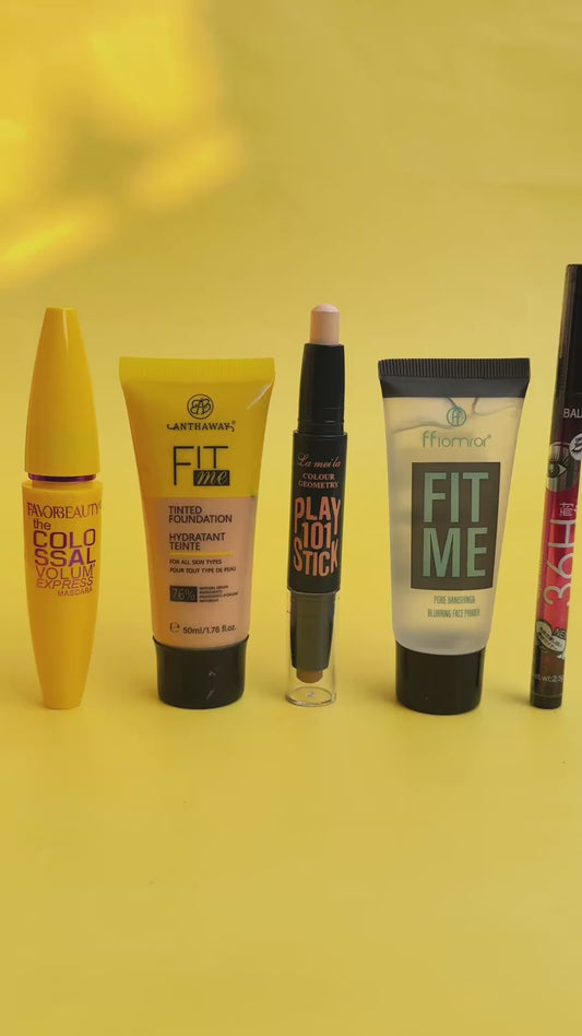 Ramzan Makeup Deal - Fit Me Tube Foundation, Fit Me Primer, Contour Stick, 36Hr Liner, and Mascara